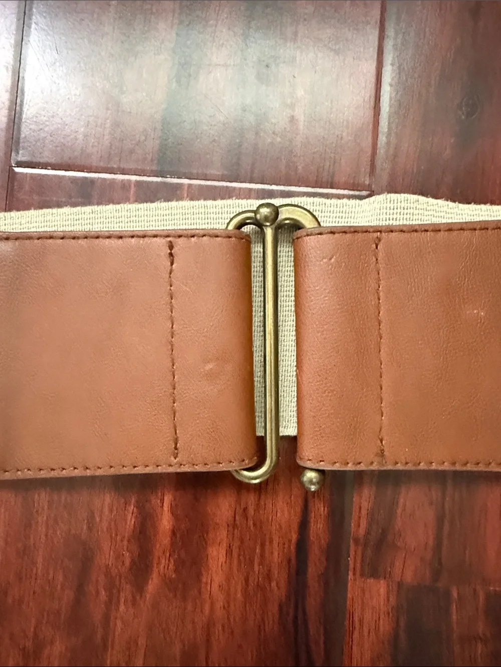 Express Beige Stretch Waist Belt with Brown Faux Leather